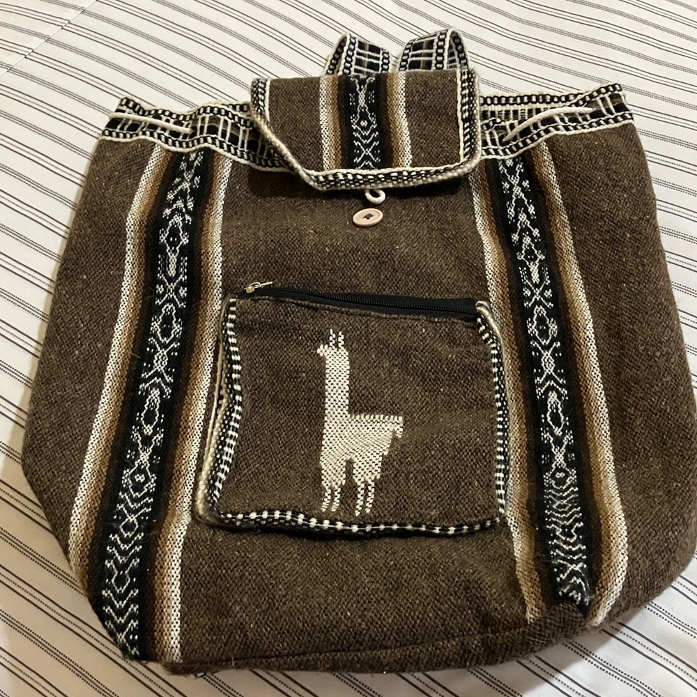 Peruvian Brown Alpaca Patterned Tote Bag
